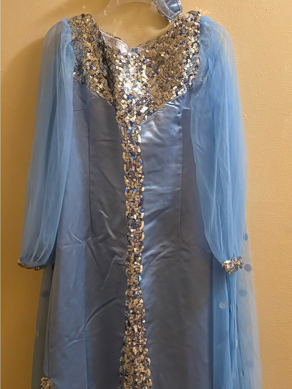 Elsa Themed Costume Mardi Gras/Halloween Blue Dress w/Ice Blue Cape & Headpiece